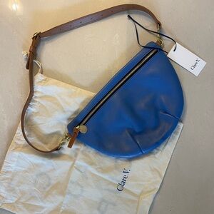 Clare V Grande Fanny Blue Leather Crossbody Bum Bag